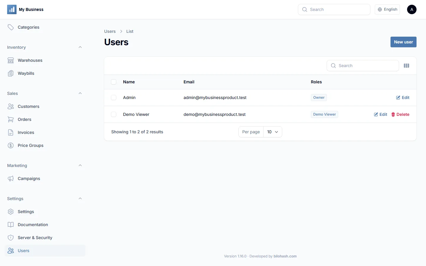 Role-based security and users screen