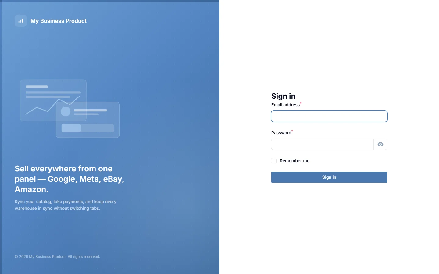 My Business Product sign-in screen